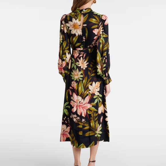 Farm Rio Black Surreal Flowers High Neck Midi Dress sz XXS NWT $260 - Picture 5 of 11